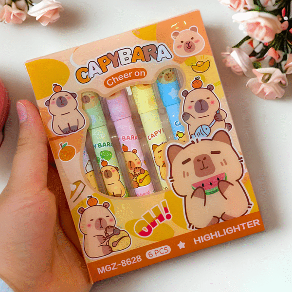 Sevimli Capybara Karakterleri 6 Adet Pastel Parlak Fosforlu Kalem Seti