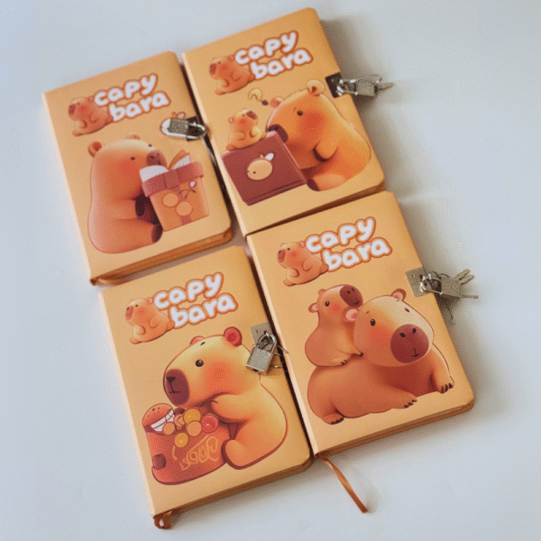 A5 Capybara Temalı Sert Kapaklı Kilitli Çizgili Hatıra Koleksiyon Defteri